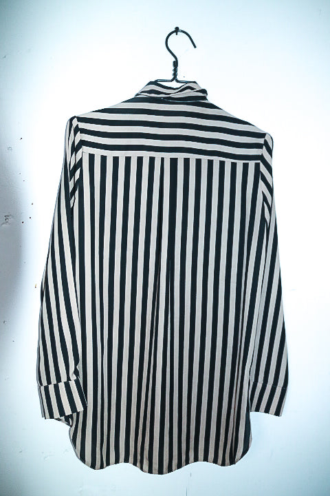 Vintage Women's black & white Striped Button Down Long Sleeve shirt UK12|SKU 6554