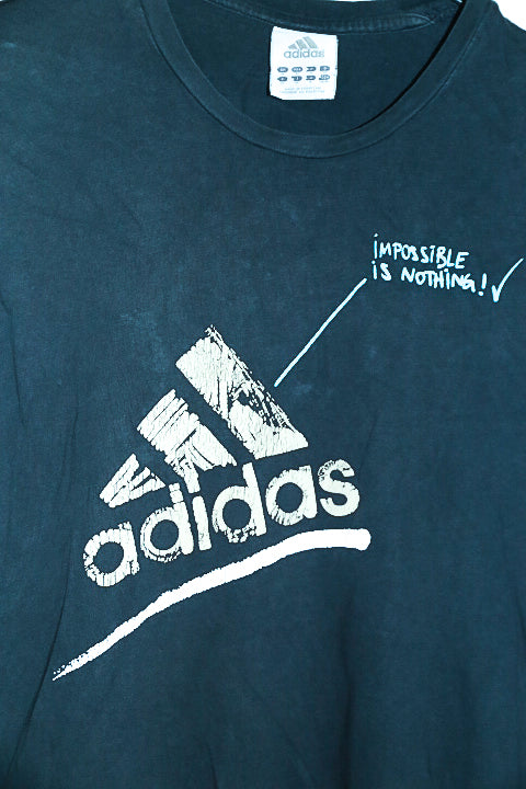 Vintage men's black Adidas graphics short sleeve tees in M|L 27 W21|SKU 6557
