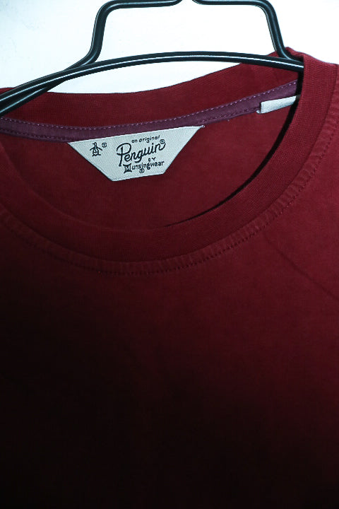 Vintage men maroon red penguin original plain short sleeve tees in S|L22 W17|SKU 6558