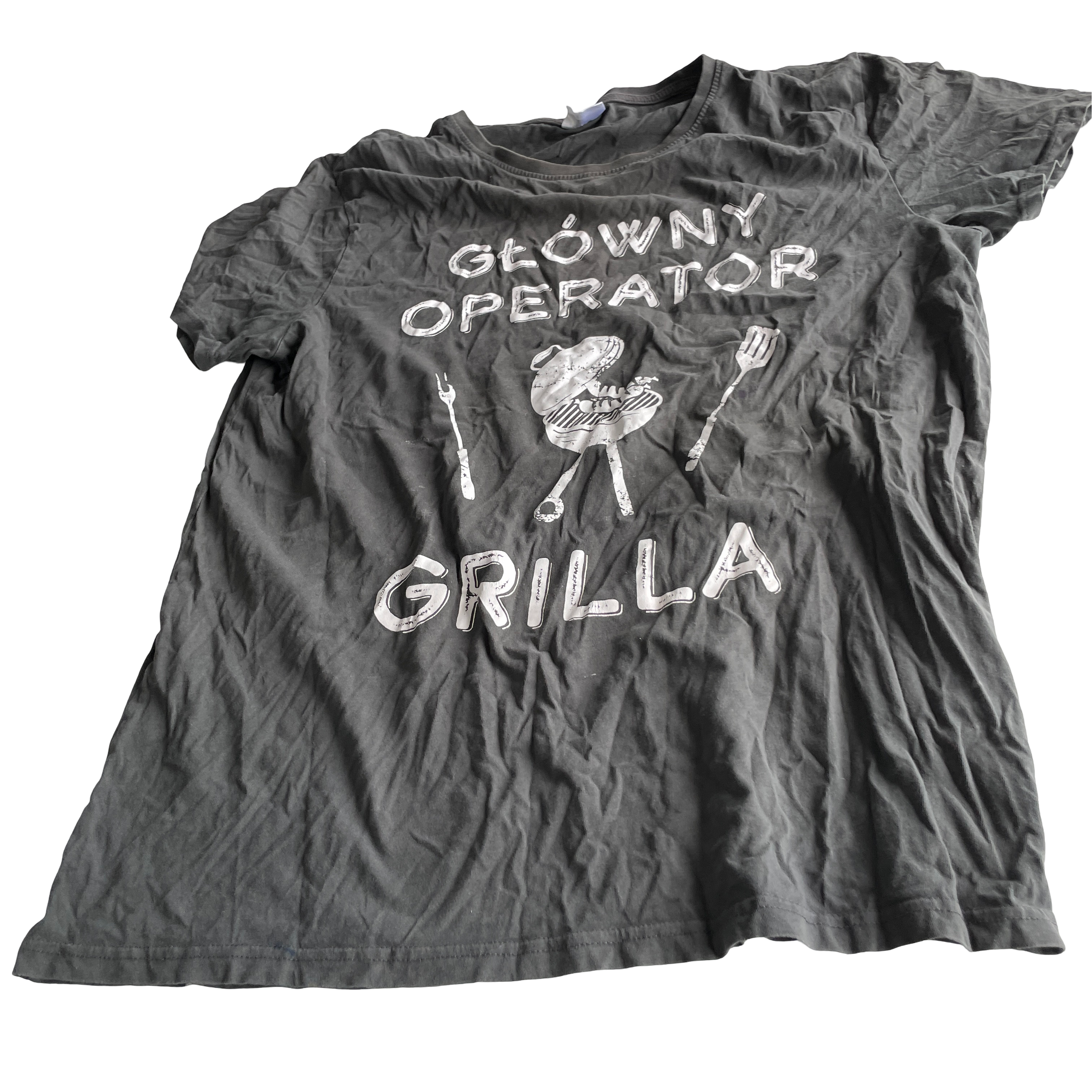 Alphar one retro-rocker-graphic-print-t-shirt-charcoal-grey black t shirt in size XXL L 30 W 22