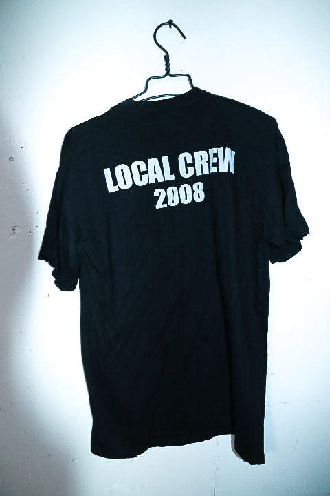 Vintage men Fruit of the loom local crew 2008 print black tees in L|L31 W21|SKU 6559