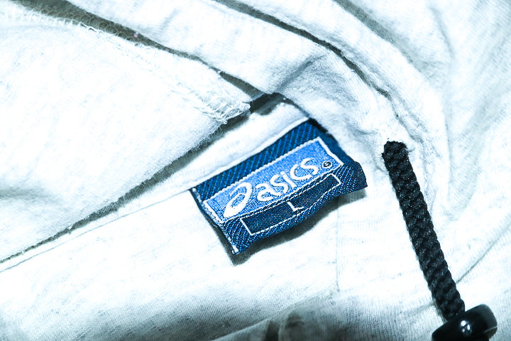 Vintage men Oasis grey 1/4 button short sleeve hooded top in L|L29 W25|SKU 6564