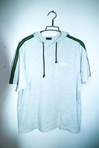 Vintage men Oasis grey 1/4 button short sleeve hooded top in L|L29 W25|SKU 6564