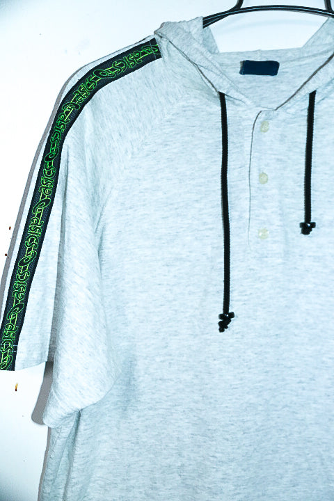 Vintage men Oasis grey 1/4 button short sleeve hooded top in L|L29 W25|SKU 6564