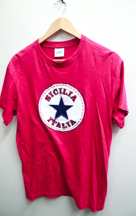Vintage Sicilia Italia graphics pink small tees