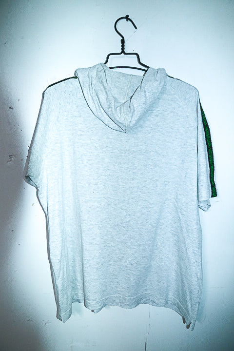 Vintage men Oasis grey 1/4 button short sleeve hooded top in L|L29 W25|SKU 6564