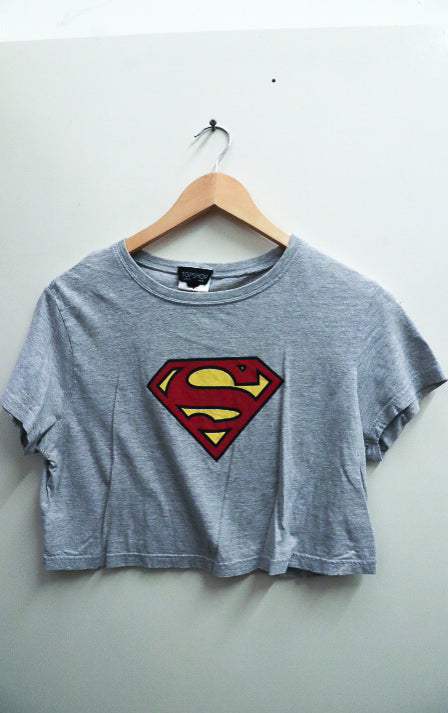 Vintage Grey Superman crested logo womens crop top size UK 10