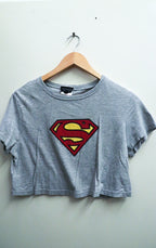Vintage Grey Superman crested logo womens crop top size UK 10