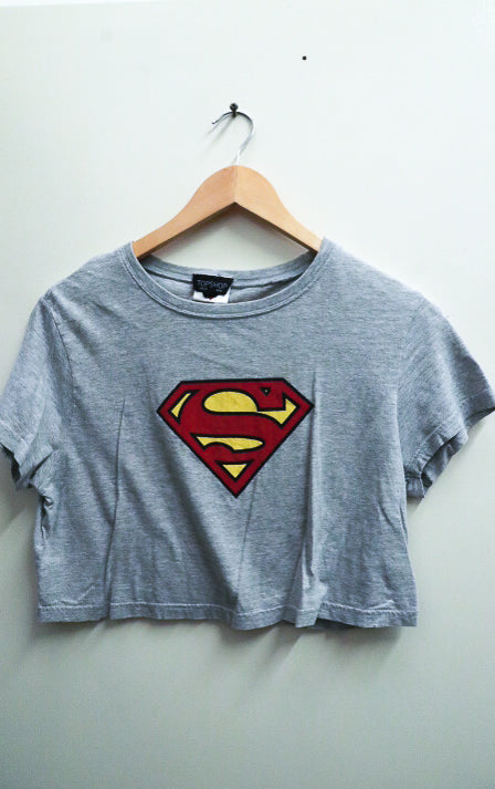 Vintage Grey Superman crested logo womens crop top size UK 10