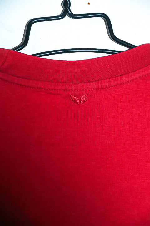 Vintage men Erima logo print red short sleeve tees in M|L29 W19|SKU 6571