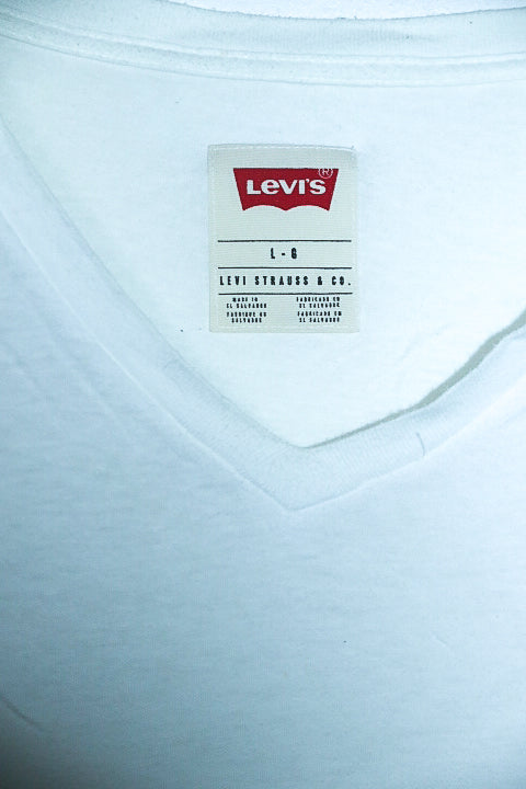 Vintage men's Levi's white V-neck plain tees in L|L30 W23|SKU 6572