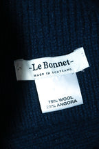 Vintage women Le Bonnet scotland wool Angora navy blue scarf|L70 W9|SKU 6576
