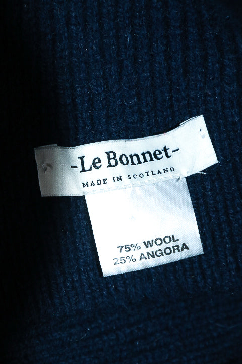 Vintage women Le Bonnet scotland wool Angora navy blue scarf|L70 W9|SKU 6576