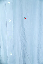 Vintage men Tommy Hilfiger purple vertical stripe long sleeve shirt in L|L32 W22|SKU 6579