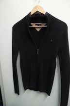 Vintage Brown Tommy Hilfiger Men's Chunky Cotton Zip Through Small Cardigan