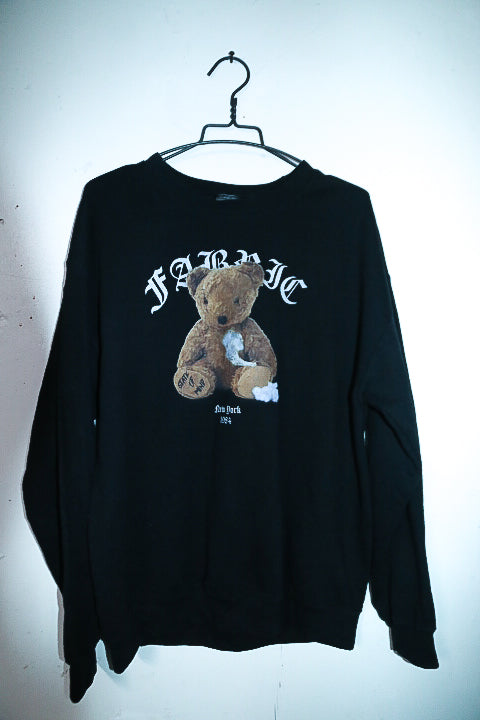 Vintage men Fabric bear graphics 90's black sweatshirt in M|L30 W23|SKU 6580