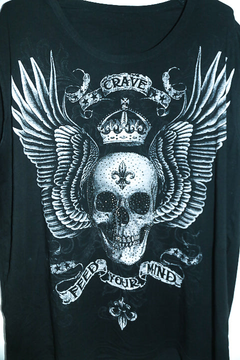 Vintage men Black Grunge Skull graphics oversize tank top 2XL|L30 W27|SKU 6583