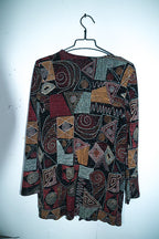 Vintage women Mandy Marsh beaded geometric multi long sleeve jacket top UK 12|L30 W20|SKU 6585