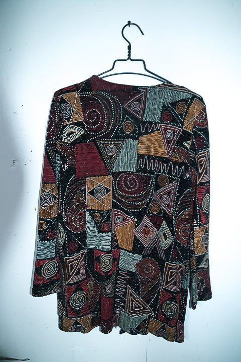 Vintage women Mandy Marsh beaded geometric multi long sleeve jacket top UK 12|L30 W20|SKU 6585