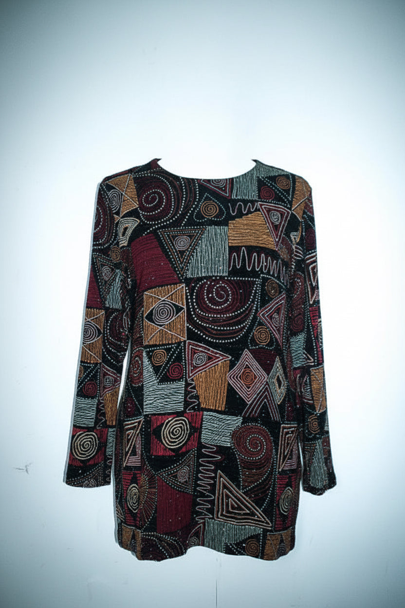 Vintage women Mandy Marsh beaded geometric multi long sleeve jacket top UK 12|L30 W20|SKU 6585