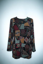 Vintage women Mandy Marsh beaded geometric multi long sleeve jacket top UK 12|L30 W20|SKU 6585