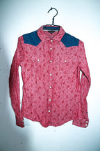 Vintage women Jambangee jeans red pattern double pocket long sleeve shirt in M|L26 W18|SKU 6590