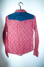 Vintage women Jambangee jeans red pattern double pocket long sleeve shirt in M|L26 W18|SKU 6590