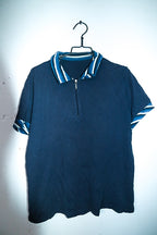 Vintage men 1/4 zip navy blue short sleeve polo shirt in L|L29 W24|SKU 6596