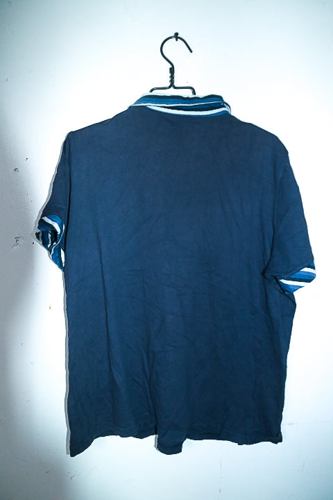 Vintage men 1/4 zip navy blue short sleeve polo shirt in L|L29 W24|SKU 6596