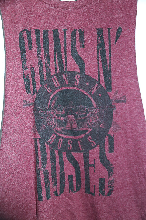 Vintage women Guns & roses graphics burgundy tank top UK 10|L21 W18|SKU 6597