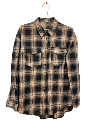 Rubynee Vintage y2k black and brown classic fit checkered long sleeve shirt uk 12