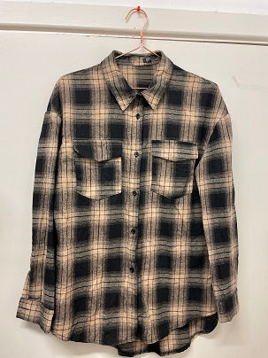 Rubynee Vintage y2k black and brown classic fit checkered long sleeve shirt uk 12