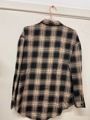 Rubynee Vintage y2k black and brown classic fit checkered long sleeve shirt uk 12