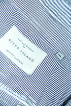 Vintage men River Island grey stripe double pocket short sleeve quality shirt in L|L34 W24|SKU 6604