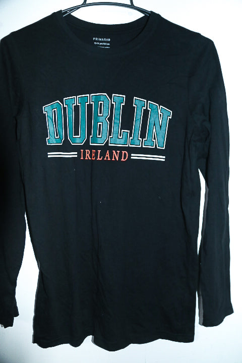 Vintage Kids 13-14YRS Primark Dublin Ireland black long sleeve tees|L27 W18|SKU 6606