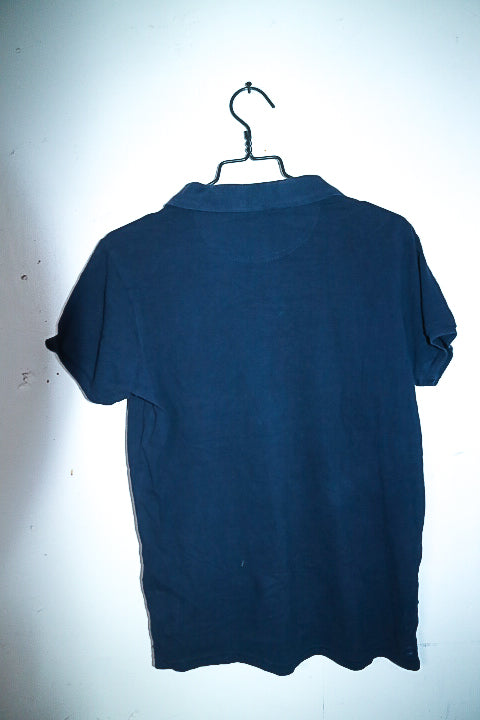 Vintage men's Elevate Admiral Market navy short sleeve polo shirt in M|L27 W19|SKU 6607