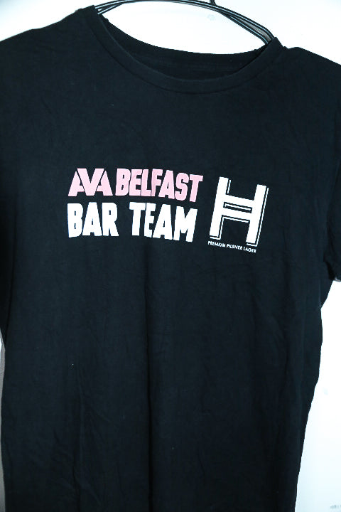 Vintage women Belfast Bar Team graphics black short sleeve tees in M|L27 W21|SKU 6608