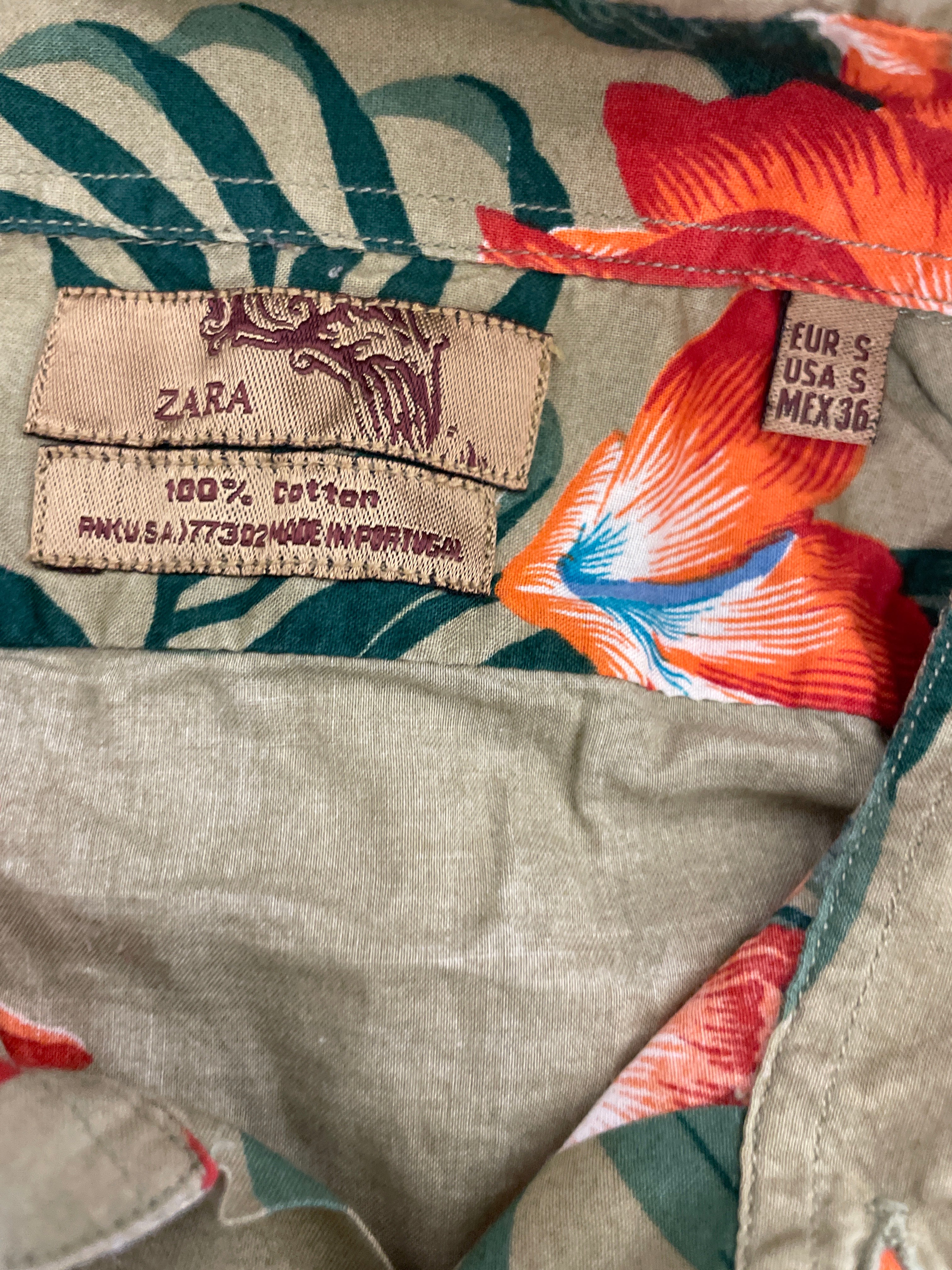 Rubynee  Vintage y2k mens green floral patterned zara shirt