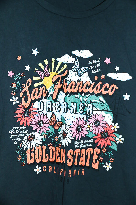 Vintage men Sanfrancisco dreamer golden state california graphics black tees in XL|L30W22|SKU 6612