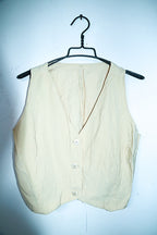 Vintage women cotton canvas V-neck button down beige waist coat UK10|L19 W19|SKU 6614