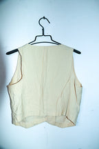Vintage women cotton canvas V-neck button down beige waist coat UK10|L19 W19|SKU 6614