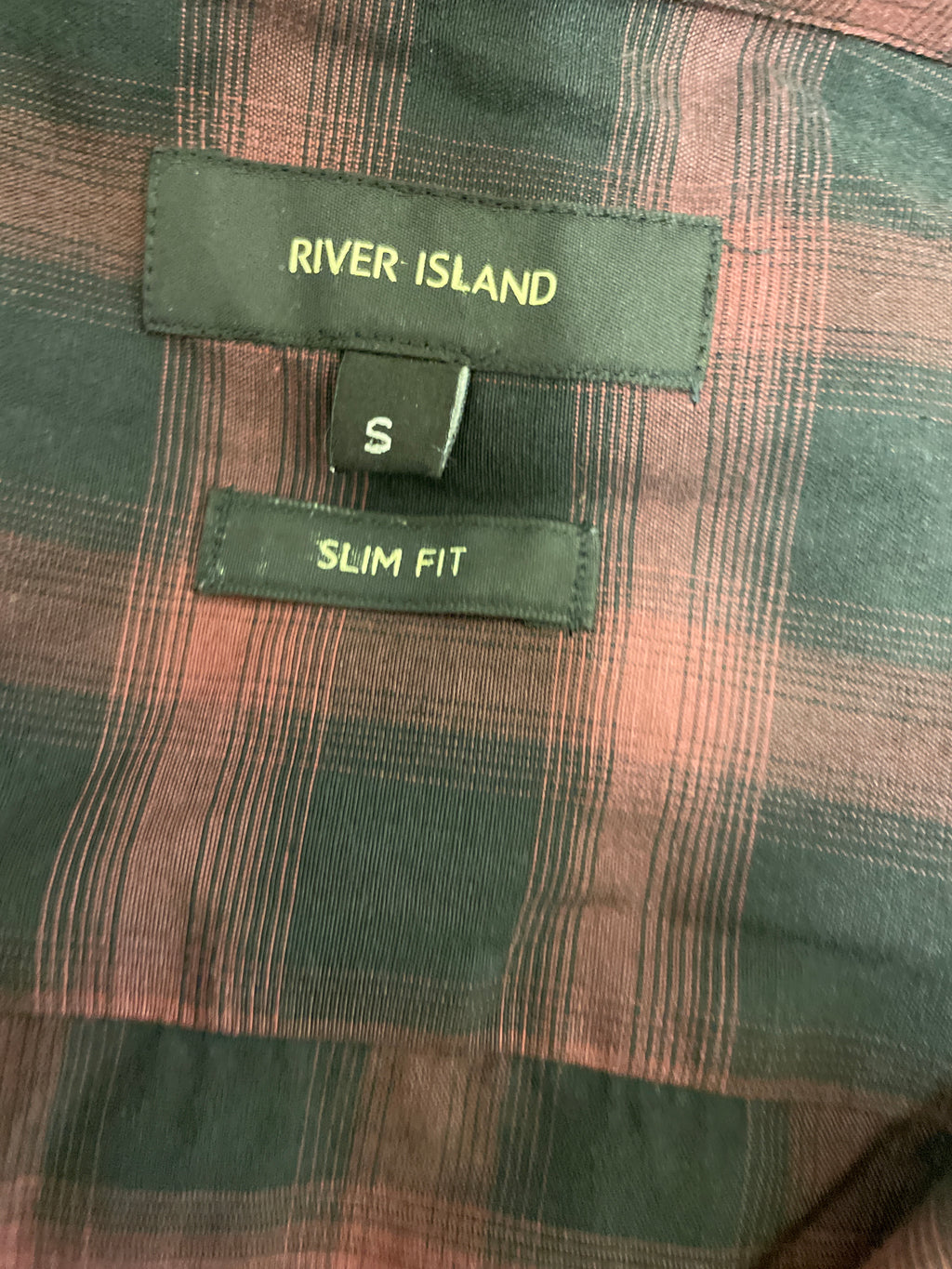 Rubynee  Vintage y2k mens river island dark brown checkered slim fit short sleeve shirt