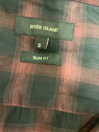 Rubynee  Vintage y2k mens river island dark brown checkered slim fit short sleeve shirt