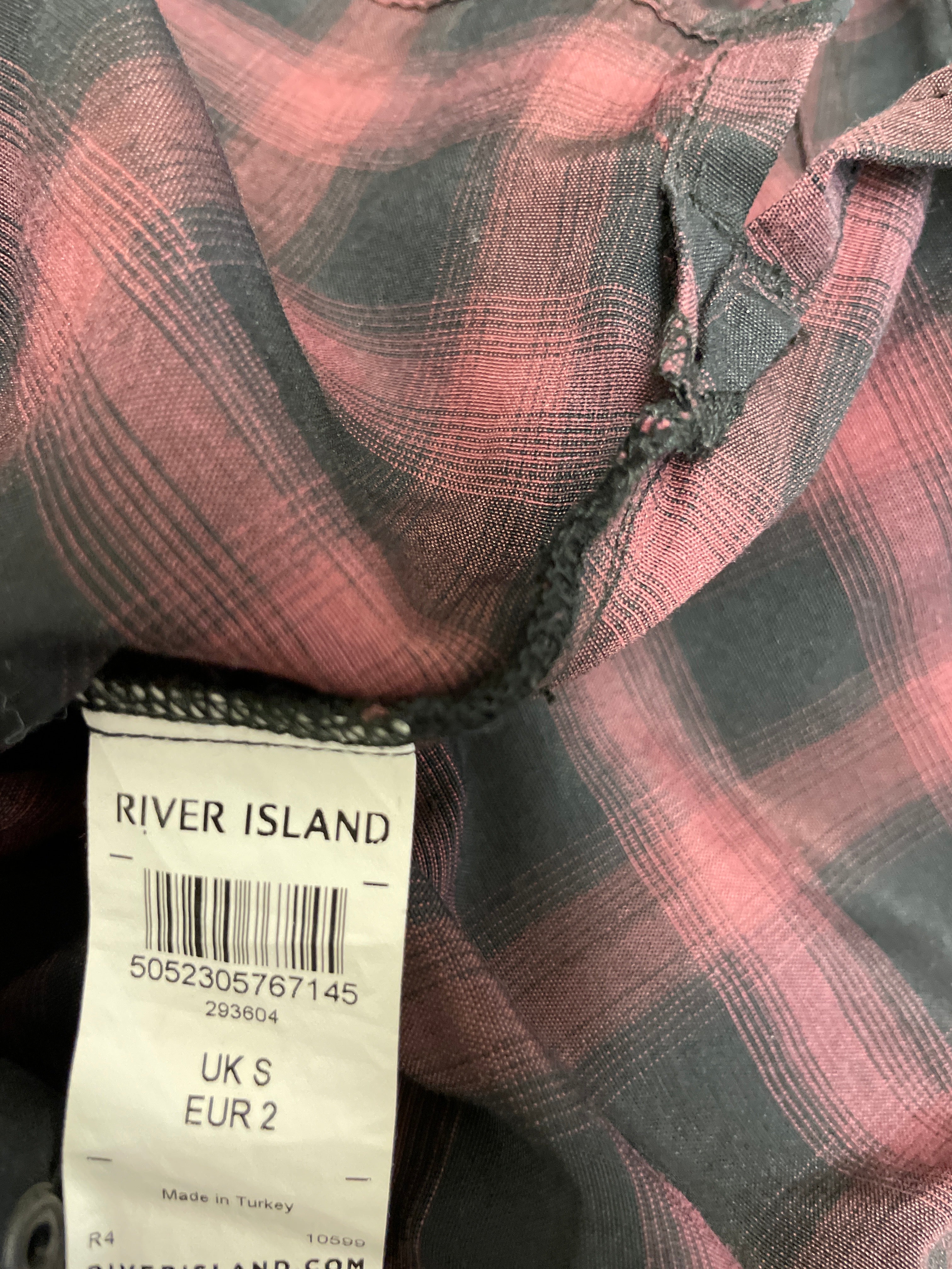 Rubynee  Vintage y2k mens river island dark brown checkered slim fit short sleeve shirt