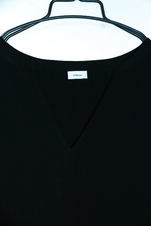 Vintage women S.Oliver black Sequin V-neck linen kneelength dress UK16|L30 W17|SKU 6616