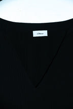 Vintage women S.Oliver black Sequin V-neck linen kneelength dress UK16|L30 W17|SKU 6616