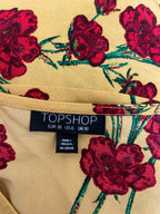 Rubynee  Vintage y2k Topshop Women Yellow Red Floral 3/4 Sleeve Polyester Crop Peplum Top size XS