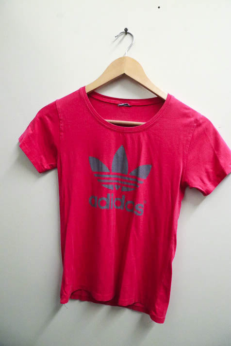 Vintage Pink small Adidas mens logo print tee