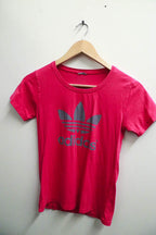 Vintage Pink small Adidas mens logo print tee