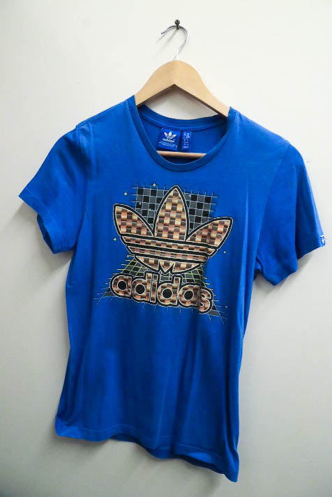 Vintage blue small Adidas mens logo print tee